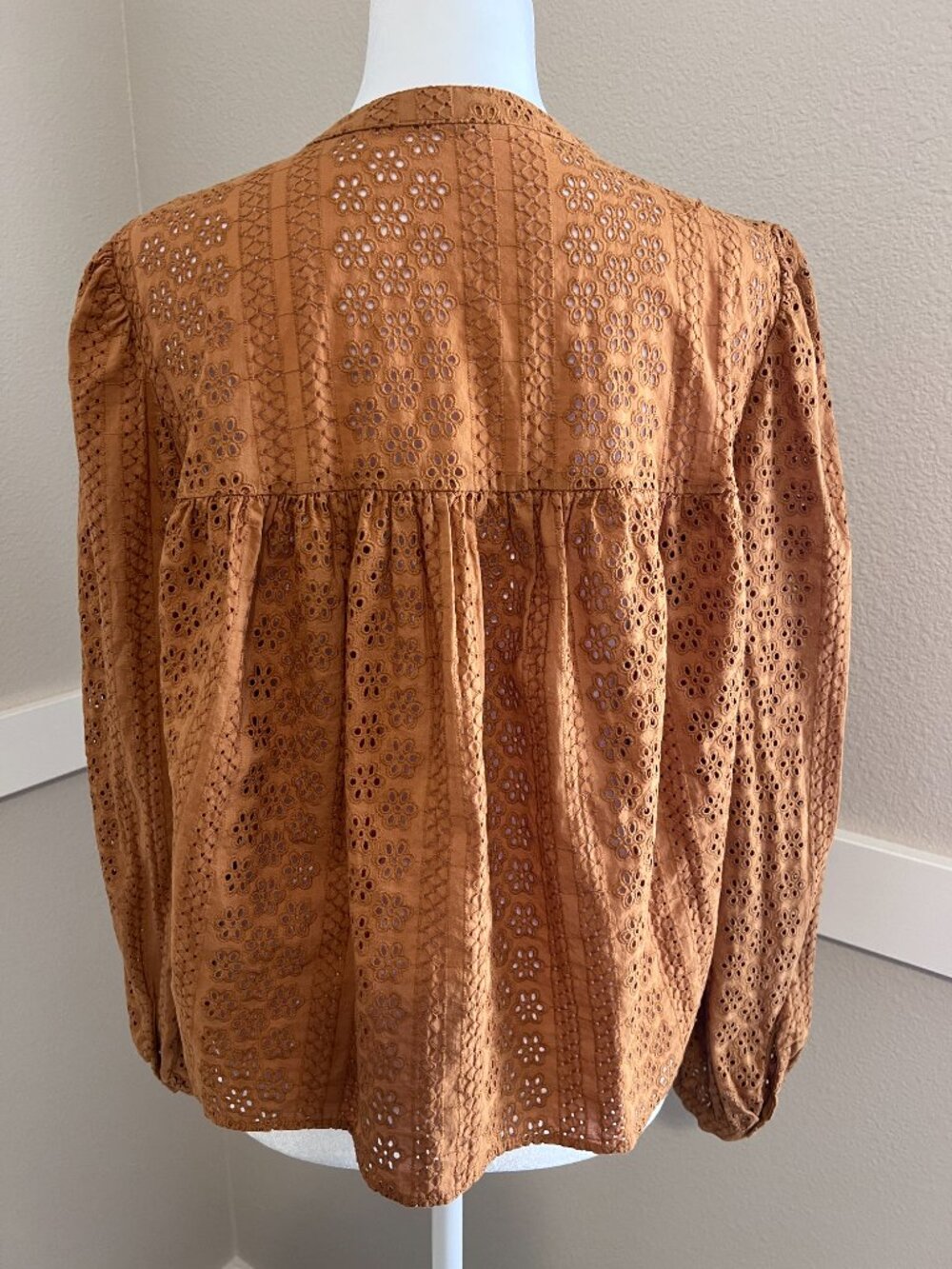 Madewell Eyelet Double-Tie Peasant Top - Size Lg - Picture 3 of 7